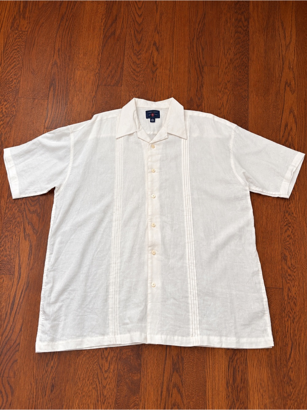 Saddlebred 2X Linen Rayon Bowling Shirt White Pintuck Camp Collar Big & Tall